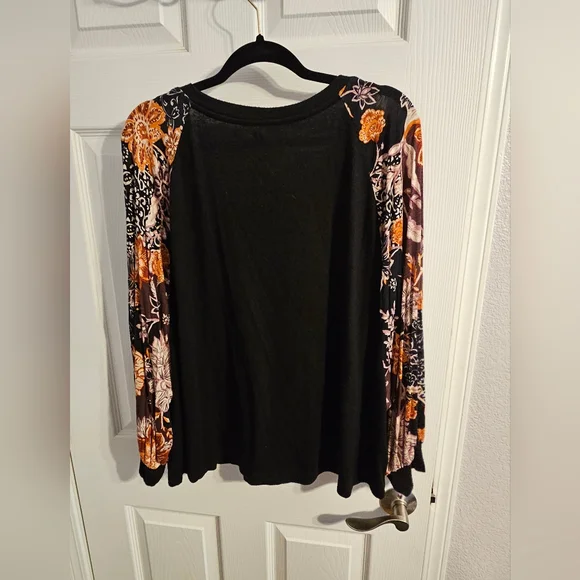 Maurices Black Top with Floral Sleeves - Picture 2 of 5